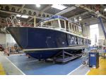 The Targa 37 Logistics Support Vessel Patrick Colquhoun in the maintenance and repair shop.